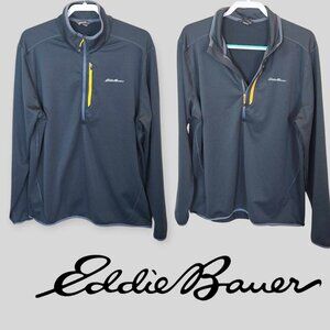 Eddie Bauer Mens Activator Gird Long Sleeve Half Zip Fleece Gray Mock Neck  XL